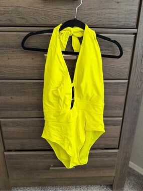 Adore Me Neon Yellow Halter One-Piece Swimsuit